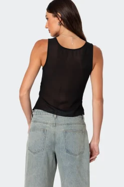 Chiffon & Lace Sheer Asymmetric Top