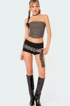 Christa Washed Faux Leather Corset