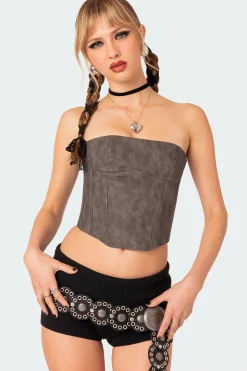Christa Washed Faux Leather Corset