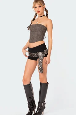 Christa Washed Faux Leather Corset