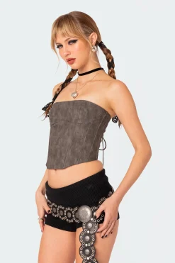 Christa Washed Faux Leather Corset
