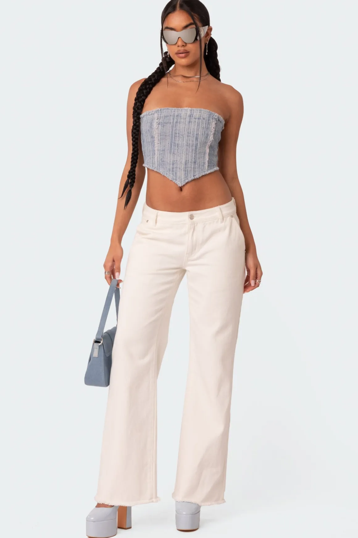 Cici Distressed Denim Corset