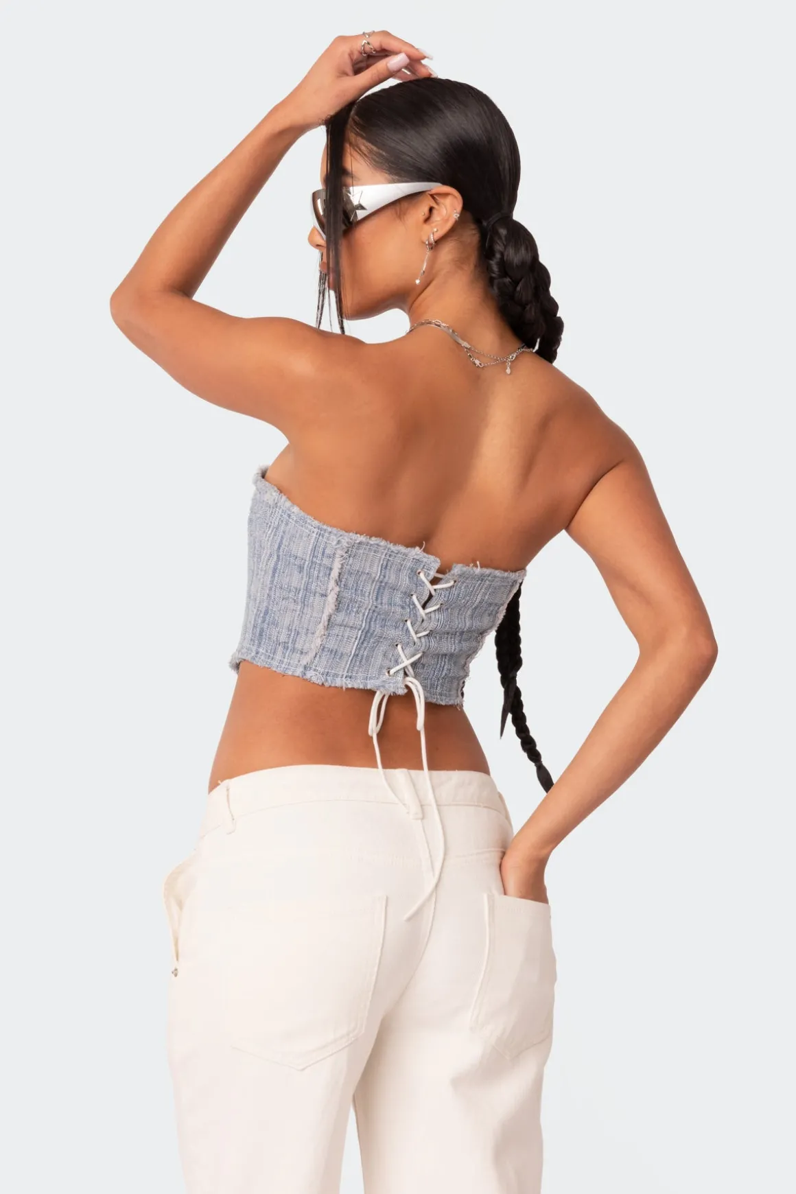 Cici Distressed Denim Corset