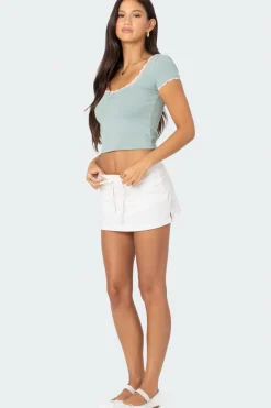 Cinched Lace Trim Top