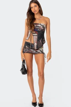 City Lyfe Asymmetric Printed Tube Top