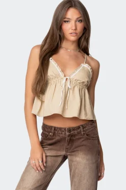Claire Linen Look Babydoll Top