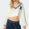 Collegiate Cropped Cable Knit Sweater