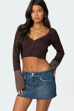 Color Block Flared Sleeve Cardigan