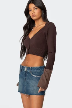 Color Block Flared Sleeve Cardigan
