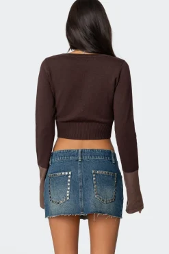 Color Block Flared Sleeve Cardigan