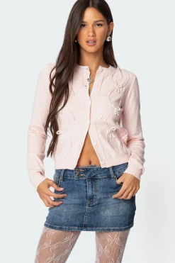 Contrast Bow Knit Cardigan