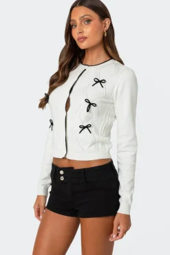 Contrast Bow Knit Cardigan