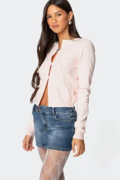 Contrast Bow Knit Cardigan