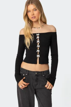Contrast Bow Off Shoulder Top