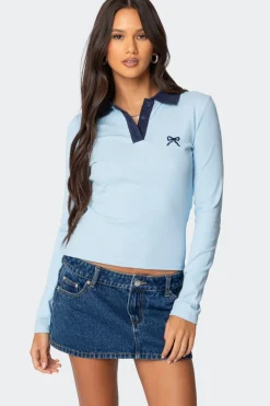 Contrast Bow Polo Top
