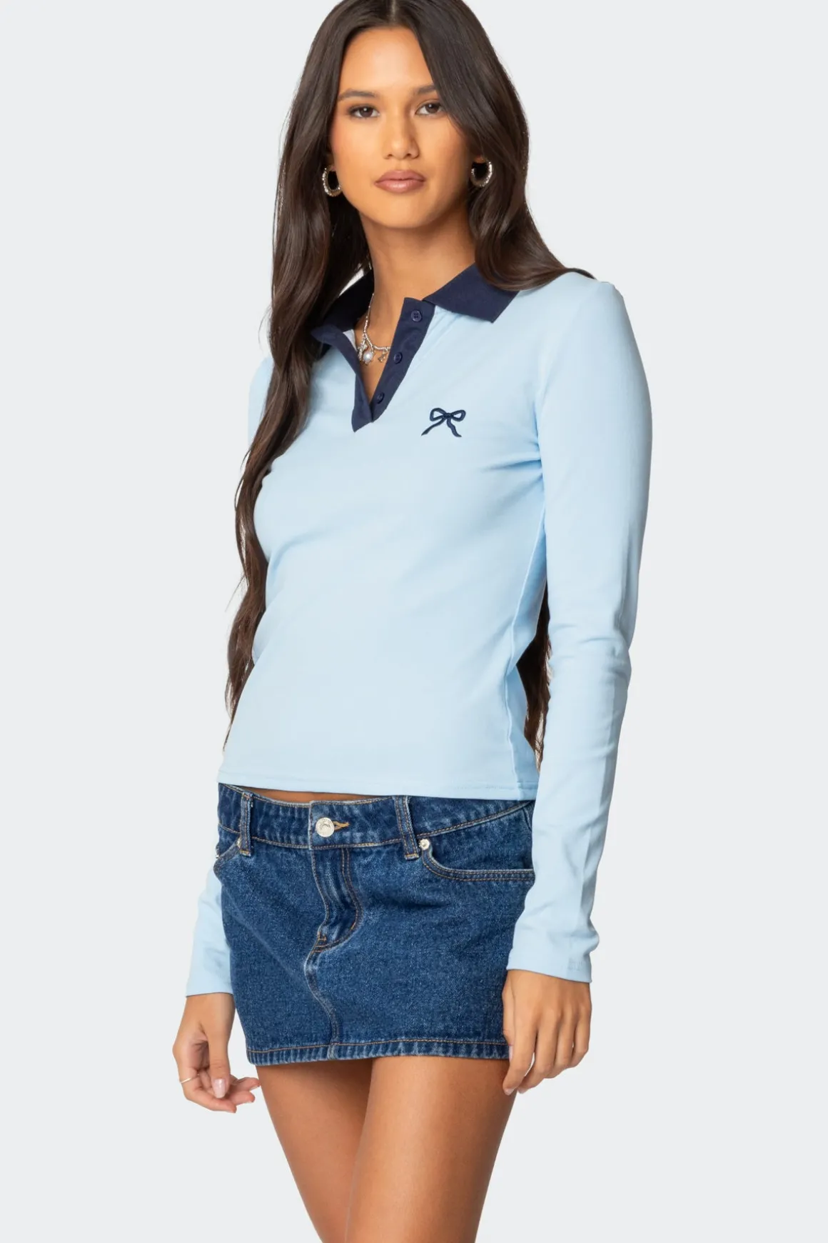 Contrast Bow Polo Top