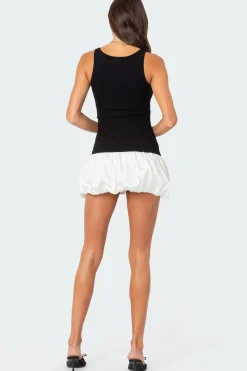 Contrast Bubble Skirt Ribbed Mini Dress