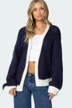 Contrast Chunky Knit Cardigan