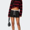 Contrast Drawstring Pleated Mini Skort