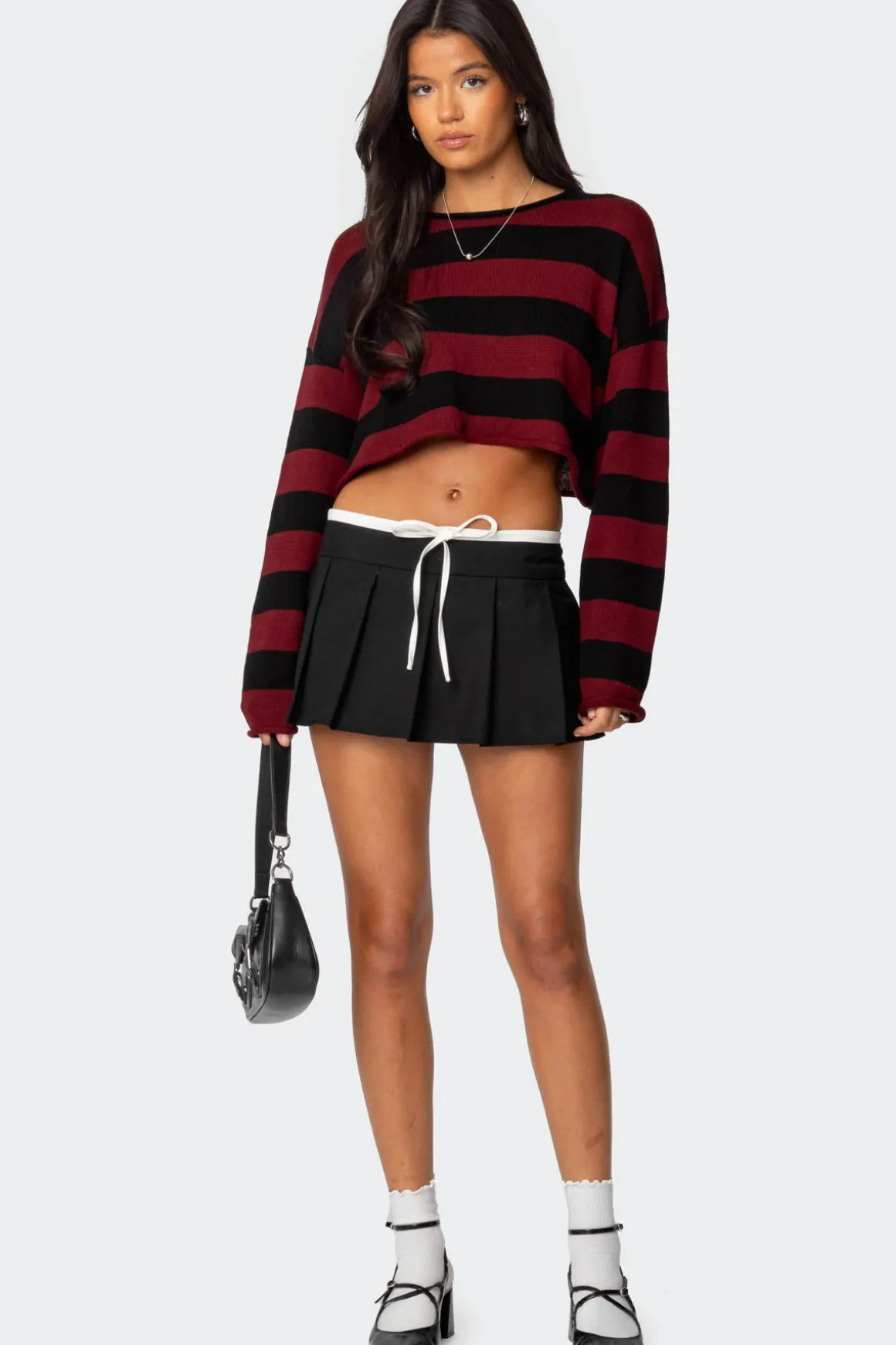 Contrast Drawstring Pleated Mini Skort