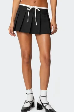 Contrast Drawstring Pleated Mini Skort