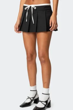 Contrast Drawstring Pleated Mini Skort