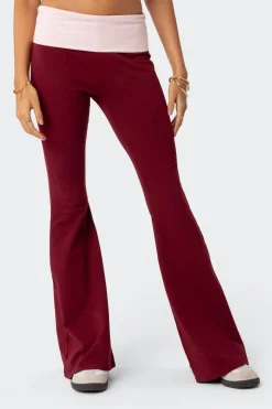 Contrast Fold Over Flared Leggings