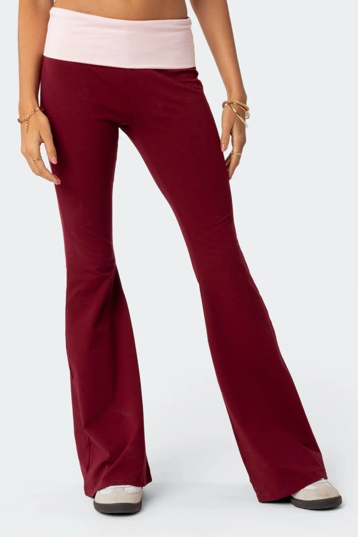 Contrast Fold Over Flared Leggings