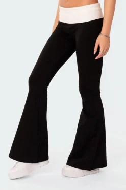 Contrast Fold Over Flared Leggings