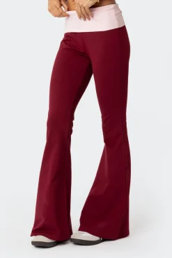 Contrast Fold Over Flared Leggings