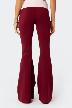 Contrast Fold Over Flared Leggings