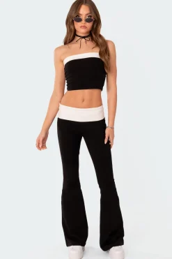 Contrast Fold Over Flared Leggings