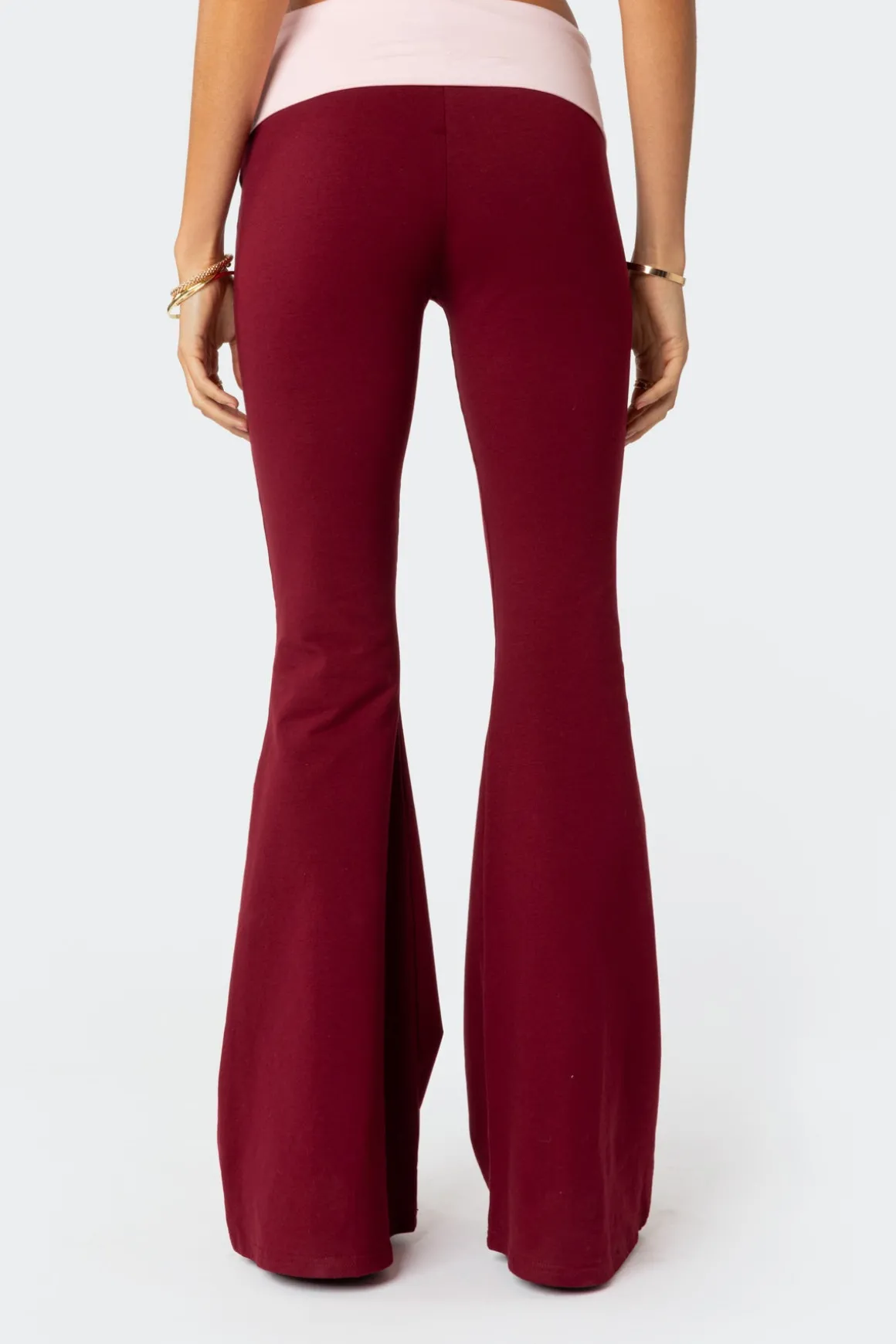 Contrast Fold Over Flared Leggings
