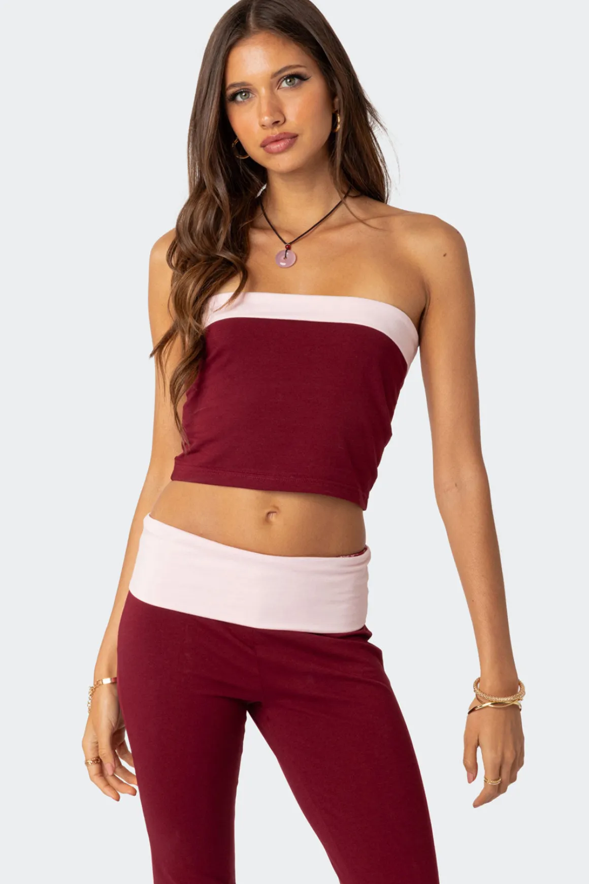 Contrast Fold Over Tube Top