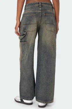Contrast Panel Low Rise Washed Jeans