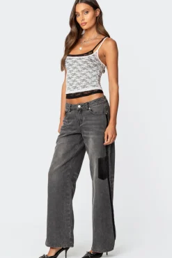 Contrast Pocket Washed Low Rise Jeans