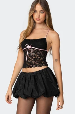 Contrast Ribbon Lace Halter Top