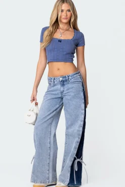 Contrast Split Washed Jeans