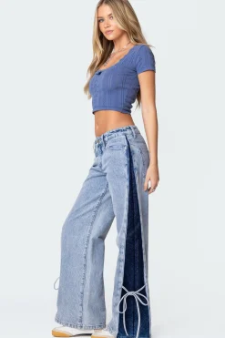 Contrast Split Washed Jeans