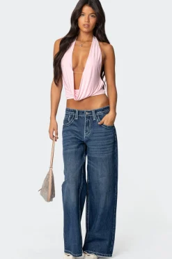 Contrast Stitch Low Rise Boyfriend Jeans