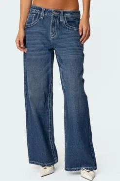 Contrast Stitch Low Rise Boyfriend Jeans