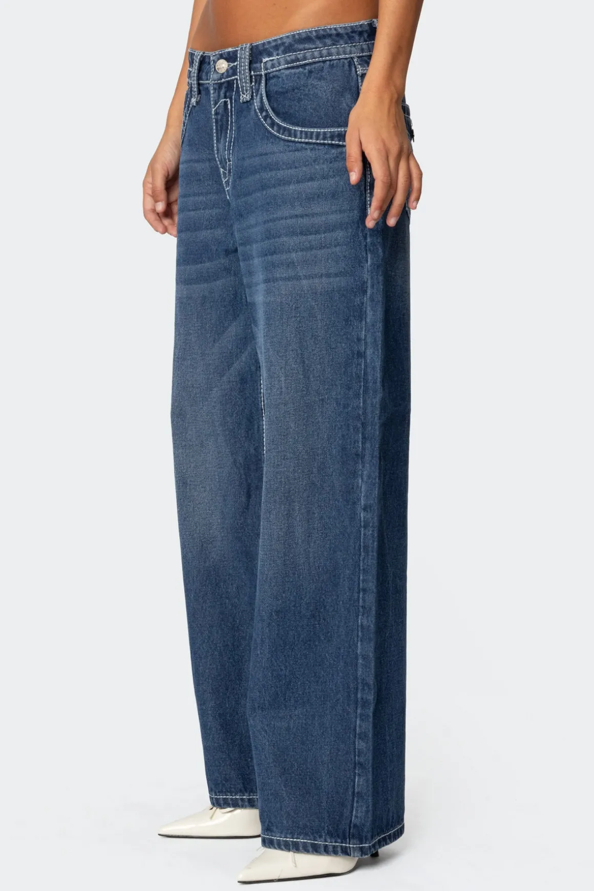 Contrast Stitch Low Rise Boyfriend Jeans