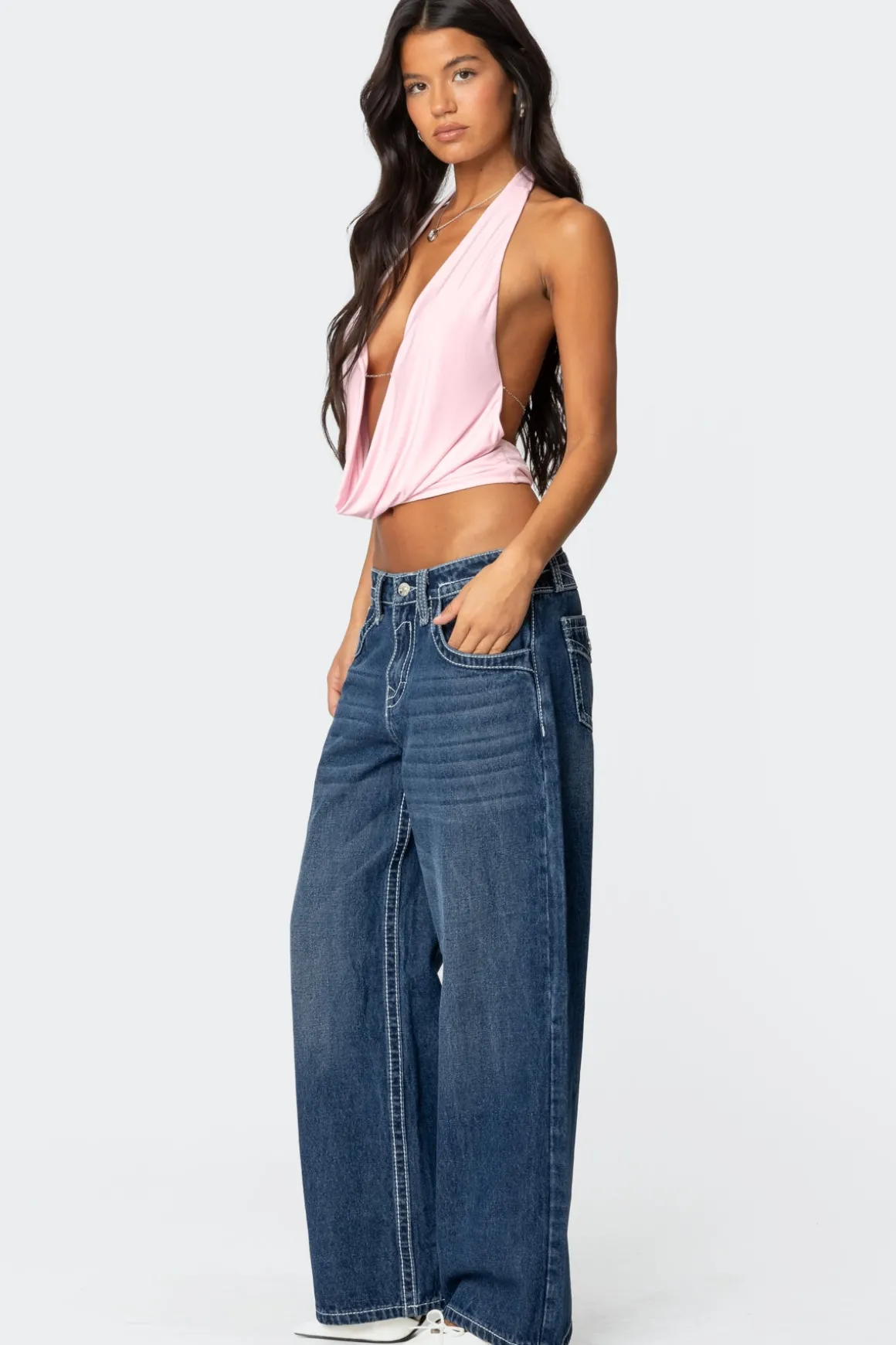 Contrast Stitch Low Rise Boyfriend Jeans
