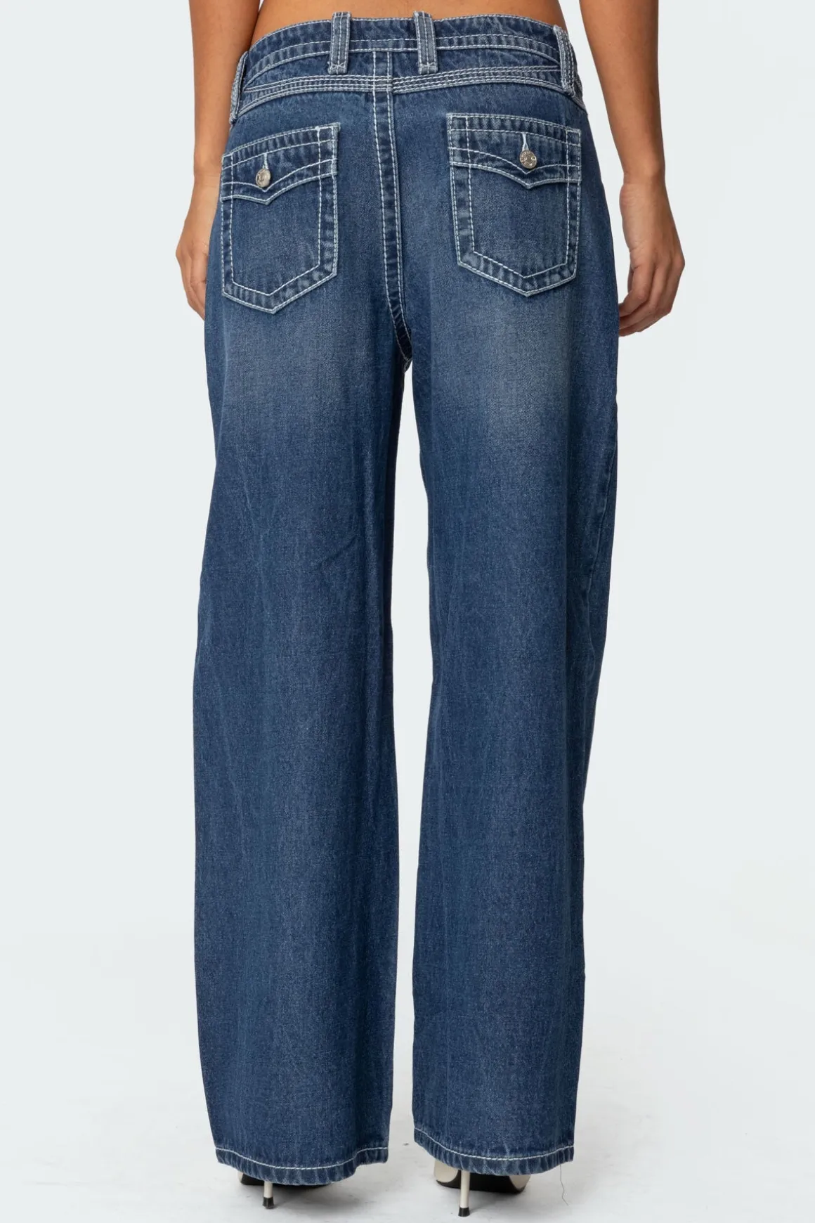 Contrast Stitch Low Rise Boyfriend Jeans