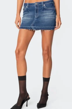 Contrast Stitch Washed Denim Mini Skirt