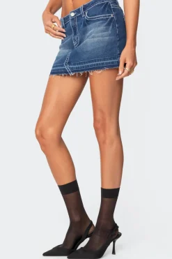 Contrast Stitch Washed Denim Mini Skirt
