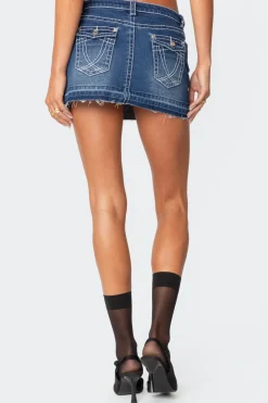 Contrast Stitch Washed Denim Mini Skirt