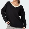 Contrast V Neck Knit Sweater