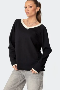 Contrast V Neck Knit Sweater