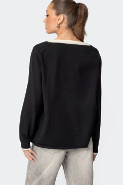Contrast V Neck Knit Sweater